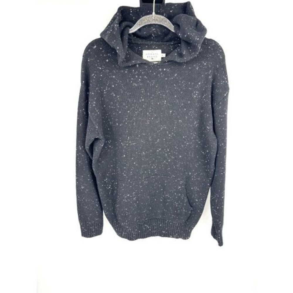 The Normal Brand Seawool Knit Hoodie Sweater Black Nep Flecked Size Medium